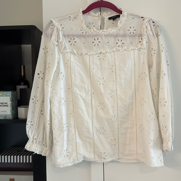 J.Crew ruffle neck long Sleeve eyelet top - white - Picture 8 of 9